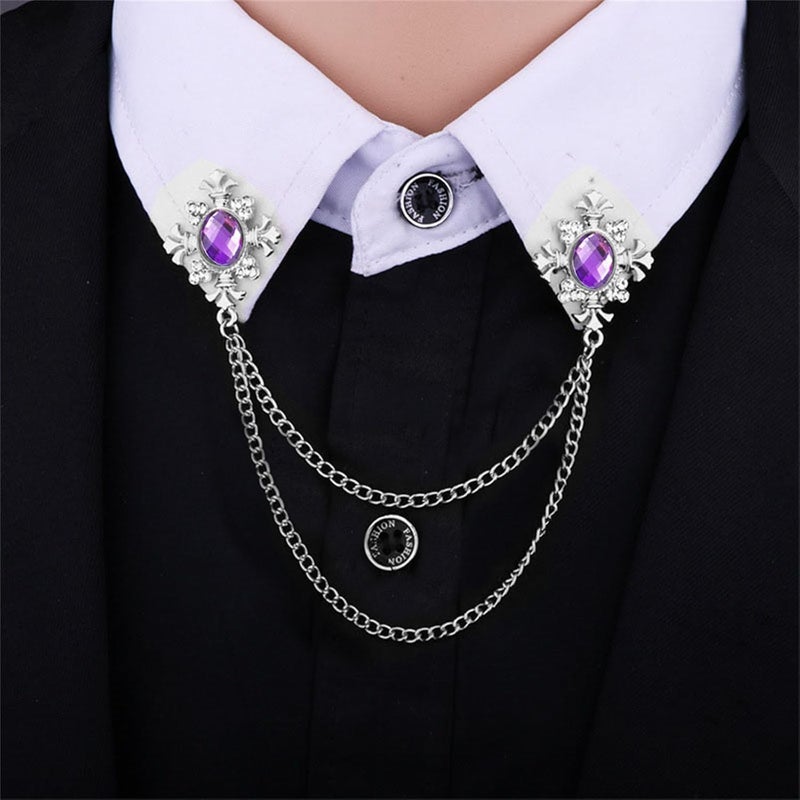 WCRAZYE 2PCS Long Chain Brooch Crystal Tassel Brooch Pin Gem Brooch Fashion Scarf Tie Pins for Women Men Wedding - Image 2